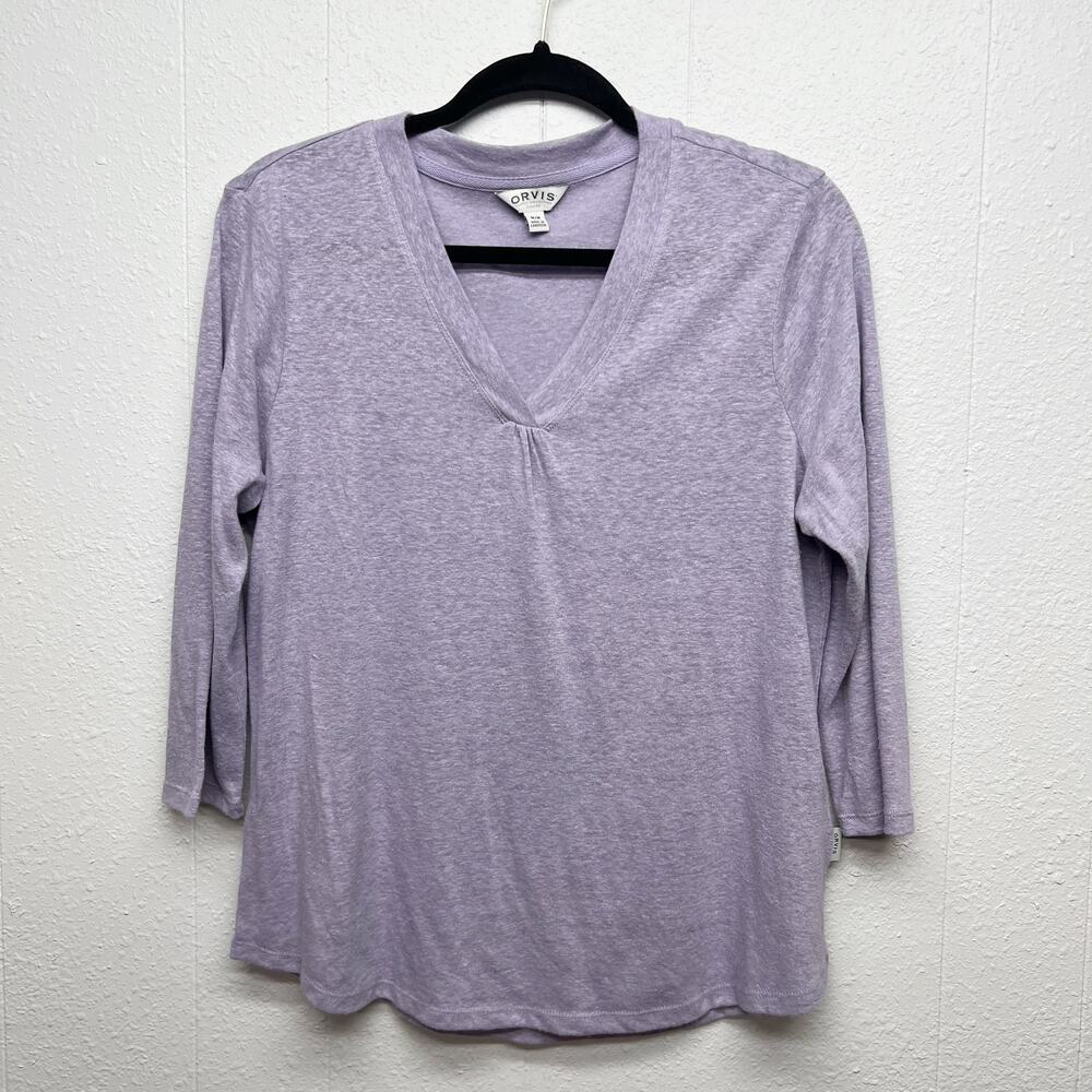 ORVIS Linen Blend Lavender Womens Top Medium Beachy Coastal Nautical Girly Chic